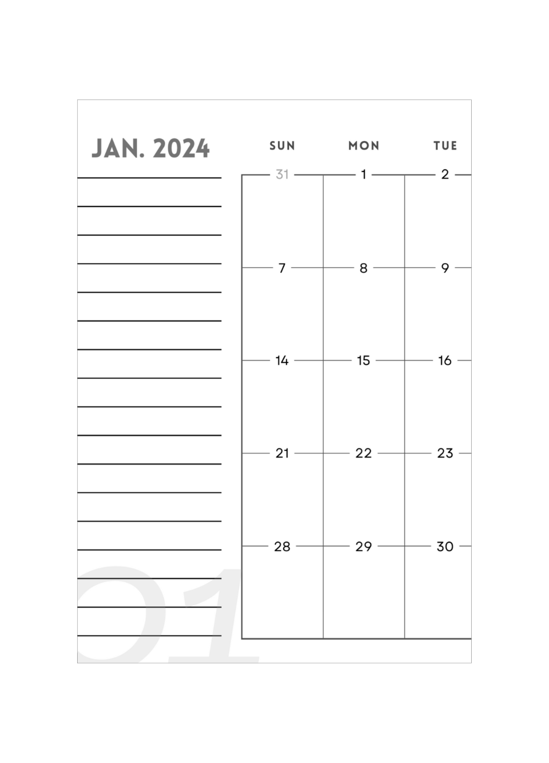 Year 2024 Monthly Calendar & Bullet Journal